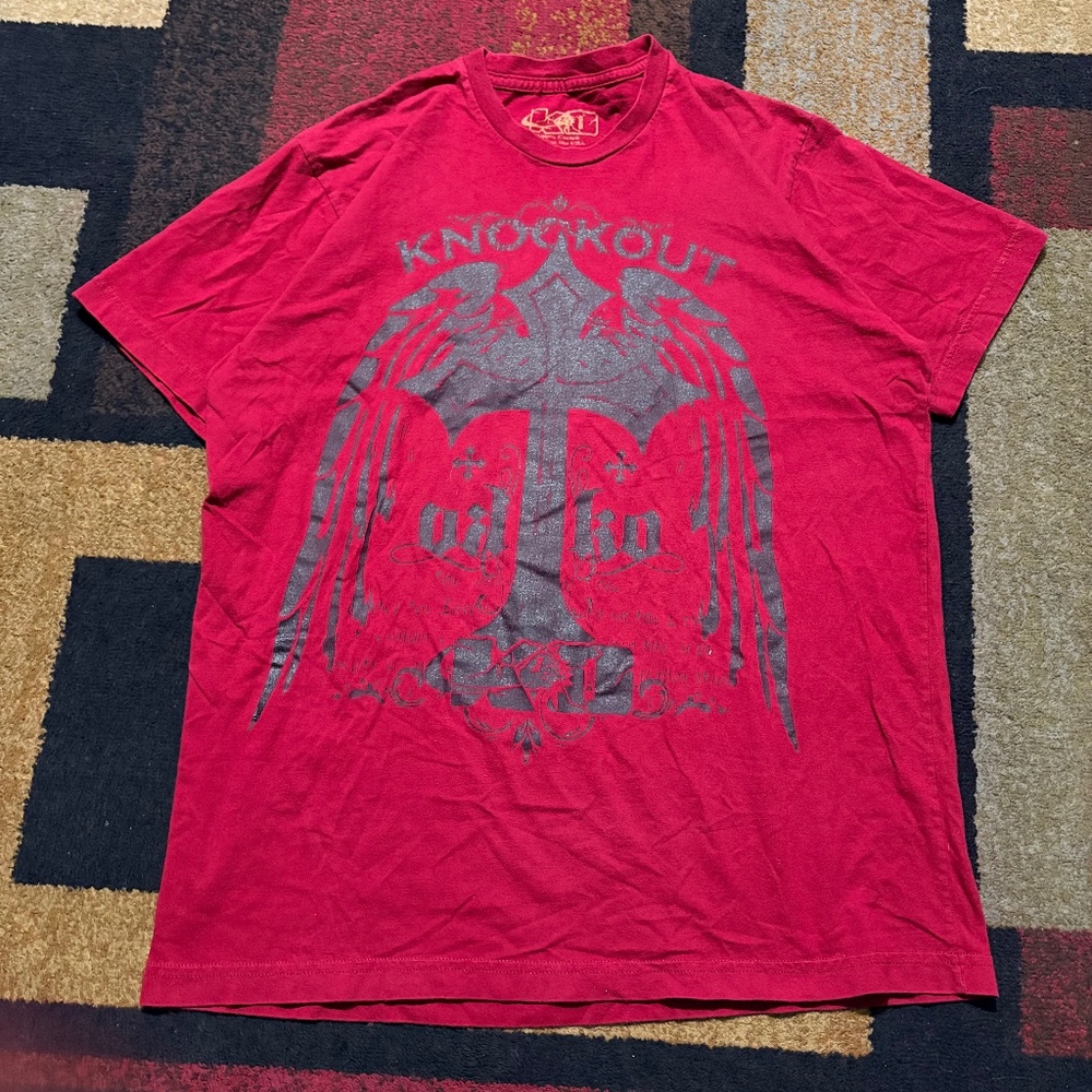 Y2k Knockout Red Graphic Gothic T-Shirt Double Graphic – Size L